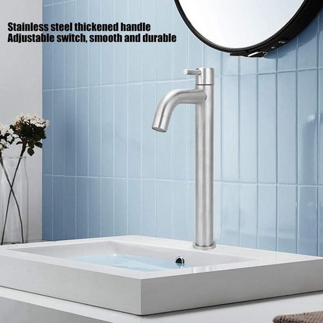 QAZQA Robinet d'eau Filetage En Acier Inoxydable Simple Évier Froid Robinet Bassin D'eau pour Salle De Bains Cuisine Argent (1/4)