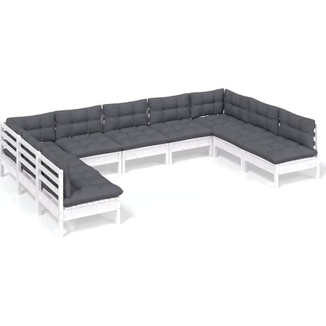 Maison Exclusive - Muebles de jardín 9 pzas y cojines blanco made (1/5)