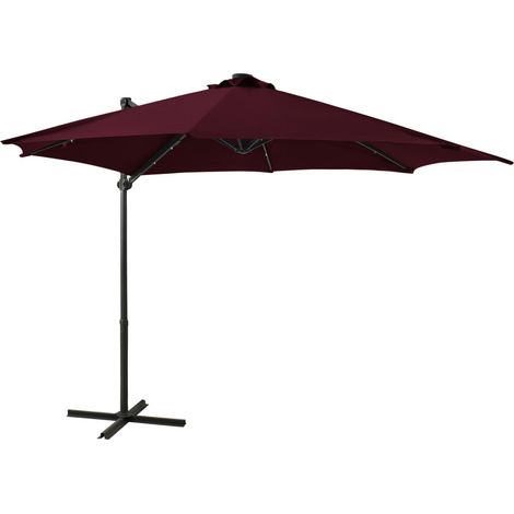 Parasol meuble de jardin déporté avec mât et lumières led rouge 300 cm bordeaux (1/5)