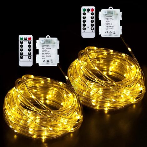 Guirlande lumineuse LED à piles 8 modes suspendus avec télécommande pour camping fête nouvel an décoration de Noël chaud 50 LED 5 m Blanc (1/5)