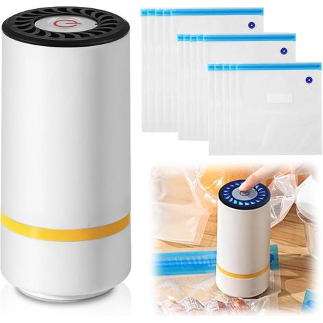 Machine à emballer sous vide avec 15 sacs sous vide : portable pour aliments, chargement USB, petit aliments secs ou humides (1/5)