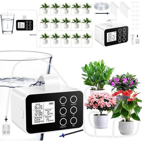 Automatisches Bewässerungssystem für Blumentöpfe, Bewässerungssystem für Balkon und Terrasse, einstellbarer Wasserdurchfluss, für Zimmerpflanzen, (1/5)
