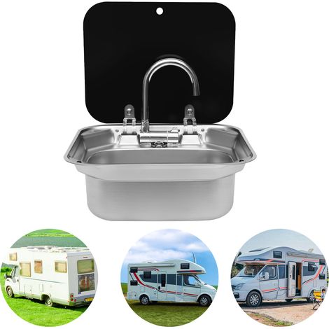Set de fregadero de acero inoxidable con 3 tubos y grifo para autocaravanas pequeñas (1/5)