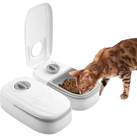 Distributeur automatique de nourriture pour animaux de compagnie, 2 repas pour petits chiens, distributeur de croquettes et de nourriture humide avec minuterie, station d'alimentation pour animaux, di (1/5)