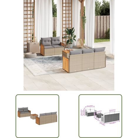 The Living Store Salon de jardin avec coussins 6 pcs beige résine tressée - Ensemble Salon De Jardin - Meuble De Jardin - Salon Extérieur - Résine Tressée - Rotin Synthétique