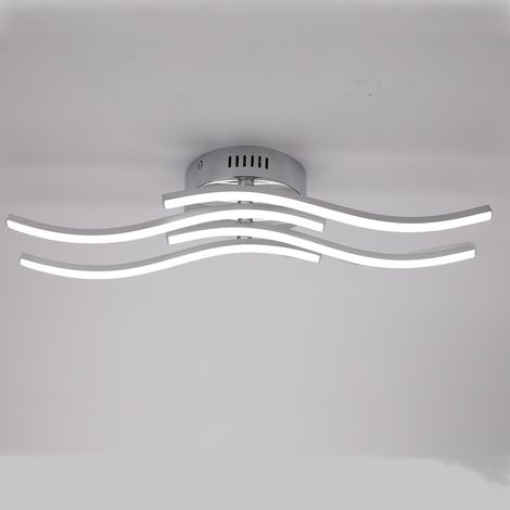 Plafonnier LED 4 Lumières, 24W  Luminaire Plafonnier Vagues, Lampe de Plafond LED Moderne Argent, Plafonnier Salon, 6500K Blanc Froid Plafonnier Chambre, Couloir, Cuisine, Ø60CM [Classe énergétique E]