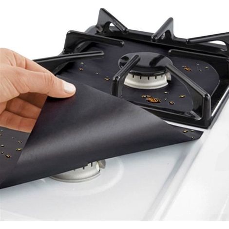 Lot de 4 protections pour gazinière en fibre de verre réutilisables, Protection Cuisinière,Noir (1/4)