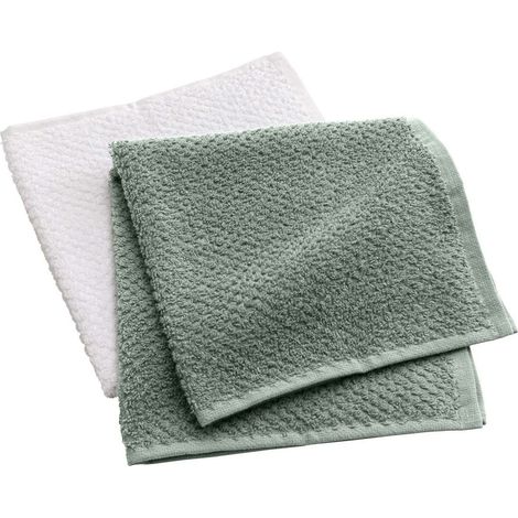 Lot de 2 Essuie-mains "Gourmet" 50x50cm Vert Cèdre & Blanc