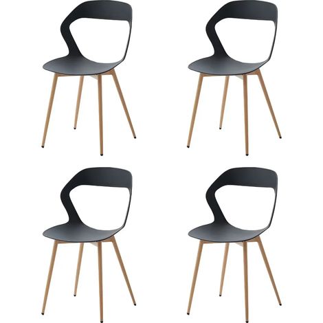 Wokaka – Lot de 4 chaises scandinaves en plastique noir – Dossier ajouré pour un design géométrique – Pieds en métal avec patins antidérapants (1/5)