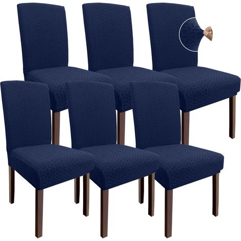 Stuhlhussen für Esszimmer, 6er Set, marineblau, dehnbar, Jacquard-Muster (1/5)
