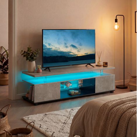 Mobile TV LED per televisori fino a 60 pollici, 130 x 40 x 48 cm, legno composito, grigio e nero (1/5)