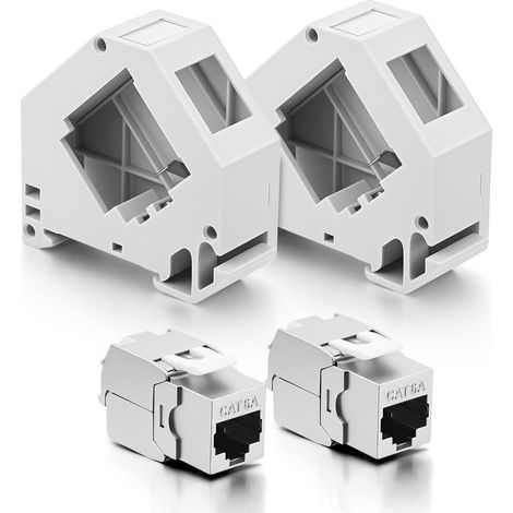 2 Modules Keystone Cat 6A + 2 Adaptateur Rail DIN Support Keystones, Adaptateur de Rail DIN Standard 35 mm pour Module Keystone Réseau Cat6a Cat6 Cat5e, Connecteur Blindé avec Support (1/5)