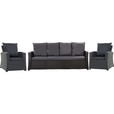 Set coussins pour salon de jardin résine tressée 5 personnes, coussins pour canapé 150x60x7cm Noirs, coussins pour fauteuil de jardin 2x50x56cm (1/5)