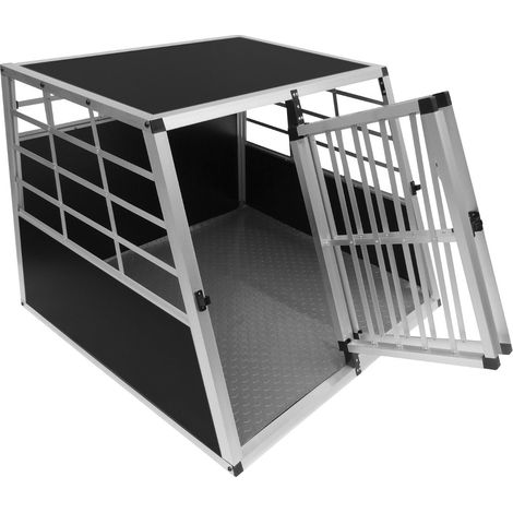 Monster Shop – Cage de transport aluminium 90 x 97 x 69 cm – 2 portes verrouillables – Angle 65° avant et 90° arrière – Tapis en caoutchouc inclus