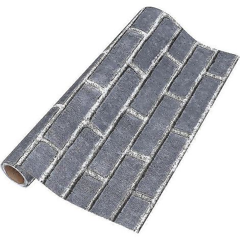 Papier peint moderne vintage texturé brique, rouleaux de papier peint 3D en relief pour chambre, salon, canapé, fond TV (gris auto-adhésif) (1/5)