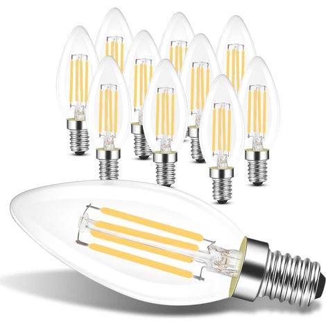 GBLY 10er pack LED E14 Glühbirne Leuchtmittel: Warmweiß Lampe kerze 4W 2700K Filament Birne Retro Edison C35 Glühlampe Vintage Light Bulb Glas Energiesparlampe - Nicht Dimmbar (1/5)