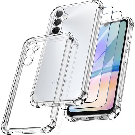 Coque pour Samsung Galaxy A05S + 2 Verre Trempé Protection écran, Housse Etui en Silicone TPU Souple, Bumper avec Coins Renforcés, Protection Claire. (Transparente) (1/5)