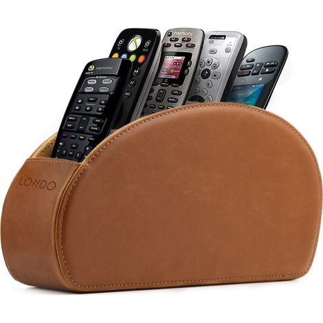 Londo Porta Telecomandi con 5 scomparti - Per contenere telecomandi di TV, stereo, decoder, DVD, Blu-Ray - in Pelle con fodera interna in suede. Adatto per salotto o camera da letto (1/4)