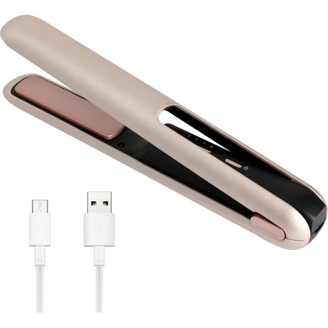 Lisseur de Cheveux Portable sans Fil, Fer à Friser 2 en 1 en Céramique pour Cheveux Courts, Petit Lisseur de Voyage avec Batterie Rechargeable USB 4800mAh, Idéal pour Coiffer les Pointes et Racines (1/5)