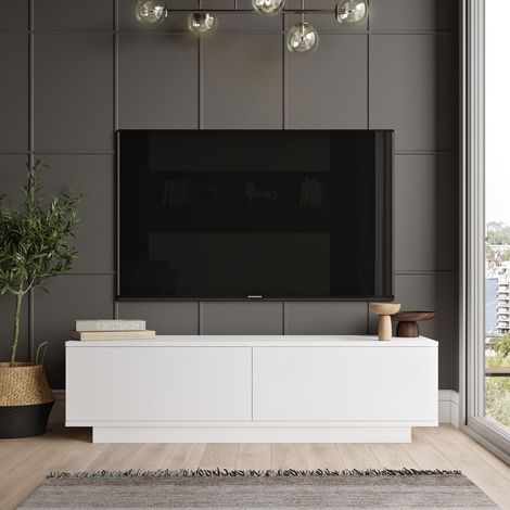 Mobile TV bianco semplice, 140x38,2x35,5 cm, per soggiorno o camera da letto minimalisti (1/5)
