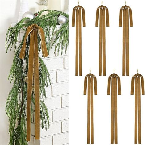 Bow - Velours - Pour Décoration De Sapin De Noël Et Guirlande - Rouge Vert Or - Lot De 6 (1/5)