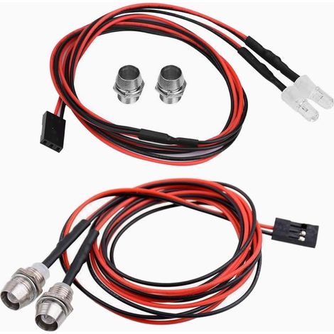 2-Pack 2-LED RC Car LED Lights Headlights Taillights, RC Accessory 2 White 5mm or 2 Red 5mm, for 1/8 1/10 RC Car Truck Crawler (1/5)