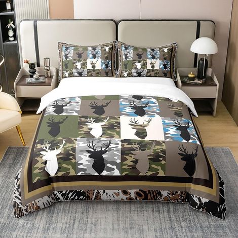 Deer 100% Coton Housse de Couette 200x200cm Chasse au cerf Literie Set Chambre à Coucher Camouflage Bois Parure de Lit Femmes Ouest Ferme Ensemble de lit avec 2 taie d'oreiller - 200 x 200 cm + 2 taie (1/5)