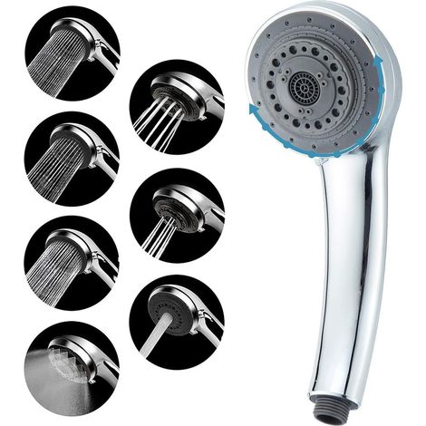 Pommeau de douche 7 modes haute pression, universel, chromé, économie d'eau (1/5)