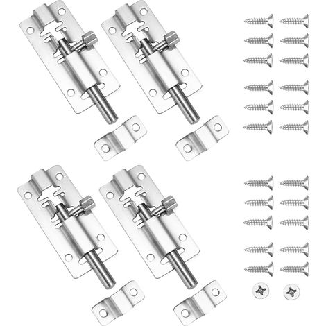 4 Pièces Verrou Porte Exterieur,Loquet Porte Exterieur Verrou Porte Coulissante Verrou de Porte Verrou Porte Interieure Targette de Porte Serrure Portail Exterieur Inoxydable(4 Pouces) (1/5)