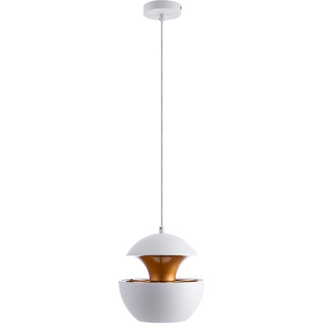 Paco Home Pendelleuchte Hängelampe Esstischlampe 1,5m Textilkabel Kürzbar Indirektes Licht  Weiß-Gold,  Ø20 cm