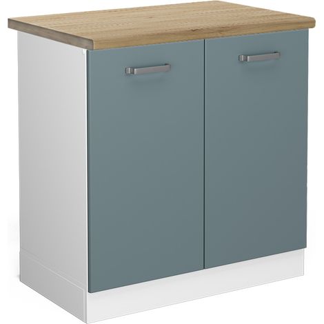Spülenunterschrank R-Line, Blau-Grau, 80 cm , AP Eiche, Vicco