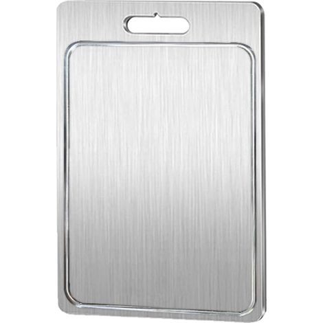 Tabla de cortar de cocina, fabricada en acero inoxidable 304, de doble cara, acanalada, para cortar carne, verduras y frutas (25 x 15 cm). (1/5)