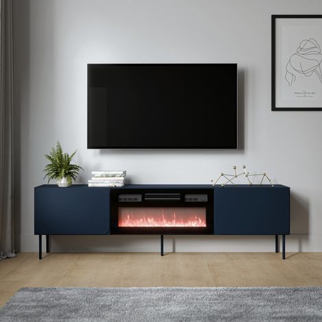 Mueble para TV Vermezzo, un Estante, 2 Puertas, Chimenea Incluida, 200x42x57h cm azul (1/4)