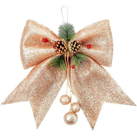 Weihnachtskränze, Schleifen und große Paillettenkrawatten in Roségoldglitzer. (1/4)
