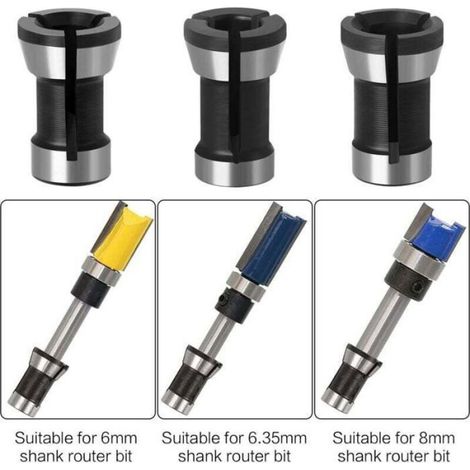 Mandrins de serrage pour défonceuse - - 6 pièces - 6/6,35/8 mm - Acier rapide - Résistant à l'usure (1/4)