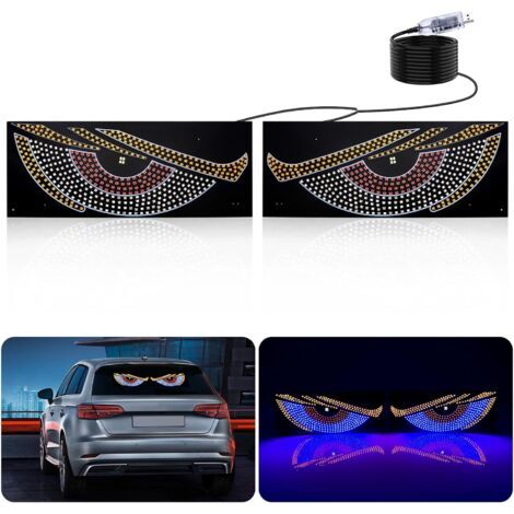 Applicable Voiture Devil's Eye LED camion pare - brise vitre avant et arrière affichage logo Big Devil animation dynamique flash USB plug fun cool accessoires jaune bleu (11.81 4.72 pouces) (1/5)