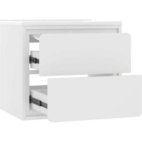 Mueble de baño suspendido 60x46x50 cm con lavabo cerámico, 2 cajones y luz LED blanca HOMVRA (1/5)