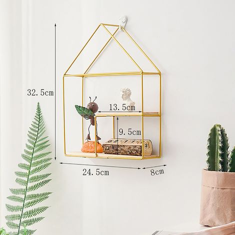 Étagère murale en fer forgé style nordique, double couche, dorée, pour salon, salle de bain, cuisine, rangement mural. (1/2)