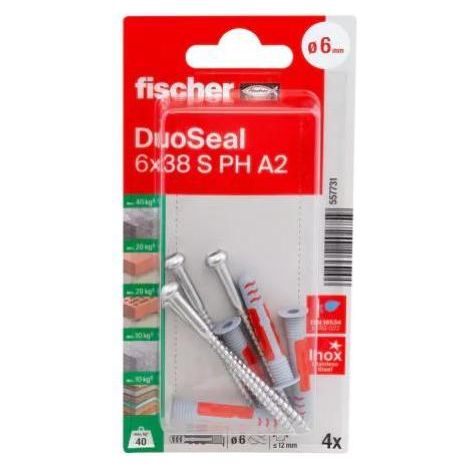 FISCHER blister 4 taco duoseal 6×38 s a2 -4k 557731 fisch , Blister 4 Taco Duoseal 6×38 S A2 -4K 557731 Fisch de la marca Fischer.