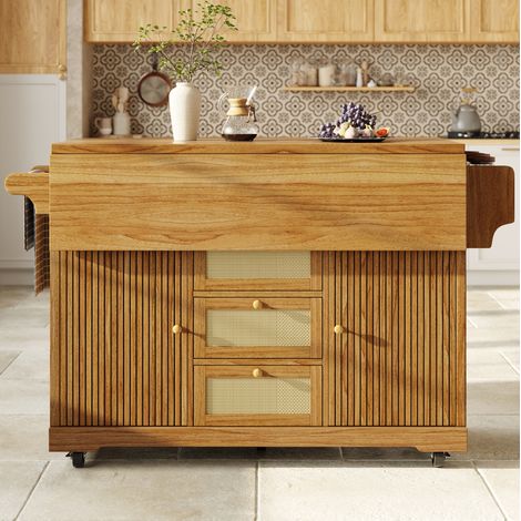 Carrito de cocina plegable 95 cm de MDF y metal, marrón oscuro HAVRYA (1/5)