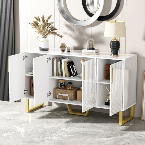 Madia bianca lucida a 4 ante in MDF 140 x 40 x 80 cm HAVRYA (1/5)