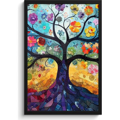 AFFICHE ENCADRÉE Art - Arbre de vie - Fleurs - Hippie Cadre Décoration Murale 40x60 (1/5)