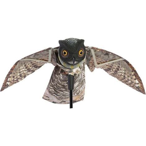 Señuelos falsos de búho, para ahuyentar a las aves de jardines y patios, Búho Prowler con espantapájaros de jardín de alas móviles, señuelo depredador, plagas (1/4)