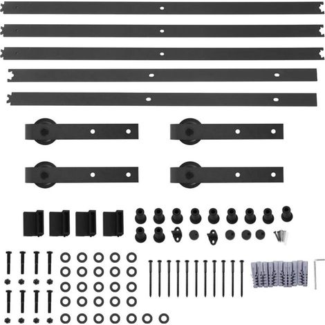 16FT 488 cm Rail pour porte coulissante, kit d'accessoires pour porte coulissante de placage, couche de style rustique porte coulissante Door Hardware Kit, noir (1/5)