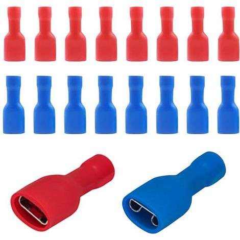 Cosses électriques à sertir - Lot de 100, bleu/rouge, 6,3 x 0,8 mm, connexion rapide en vinyle - Borne Nonely (1/5)