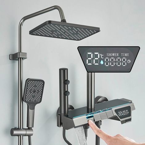Suguword – Colonne de douche hydromassante avec affichage numérique – Pommeau haute pression 30x20cm – 4 sorties d'eau avec boutons de piano – 3 modes de jet