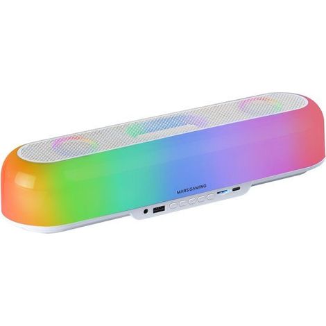Mars Gaming MSB-ORB, Altavoz Portátil y Barra de Sonido de 20W, Orbilight RGB 360, Triple Controlador, Bluetooth 5.3/MicroSD/AUX/FM, Blanco