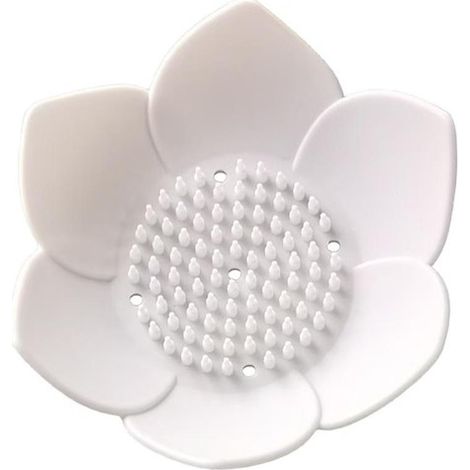 Porte-savon en silicone antidérapant en forme de fleur de lotus pour salle de bain, douche et cuisine, garde au sec, blanc (1/5)