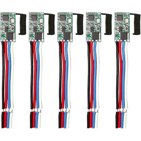 Kit de commande à distance sans fil universel 433,92 MHz (5 pièces) avec récepteur relais RF 1 canal, alimentation CC 3,6 V-24 V et contrôleur de lumière LED (DIY). (1/5)