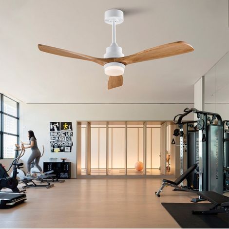 MODFU – Ventilador de techo de madera natural con LED 3 colores, mando a distancia y motor DC 6 velocidades – Blanco/madera (1/5)